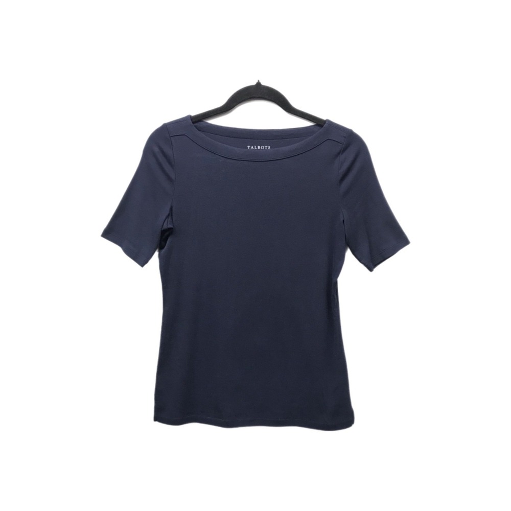 Talbots Petites SP Stretch Weekend Tee Shirt Navy Blue Short Sleeve Top